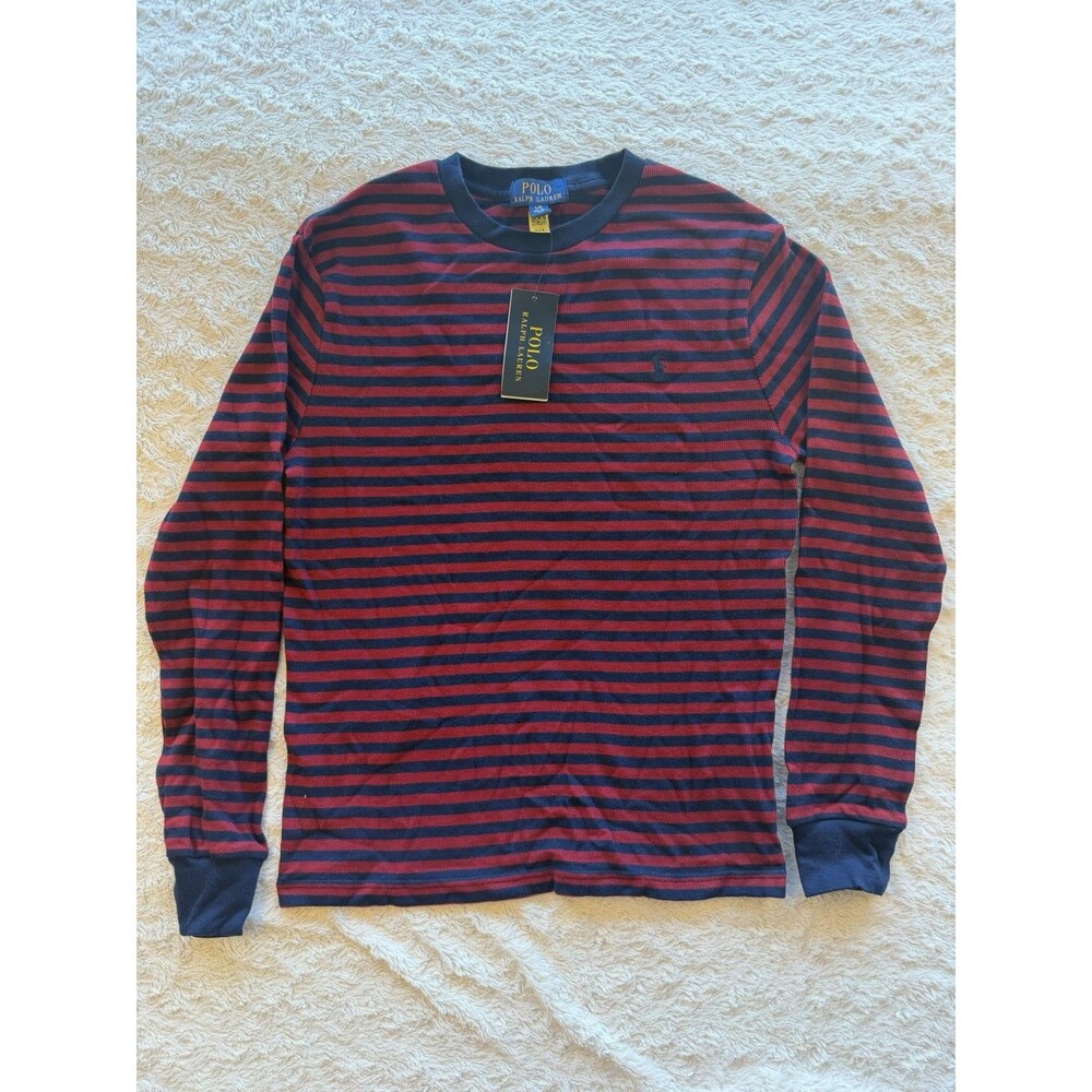 Polo Ralph Lauren Boys Striped Long Sleeve Cotton T-Shirt Red Navy Size L 14-16